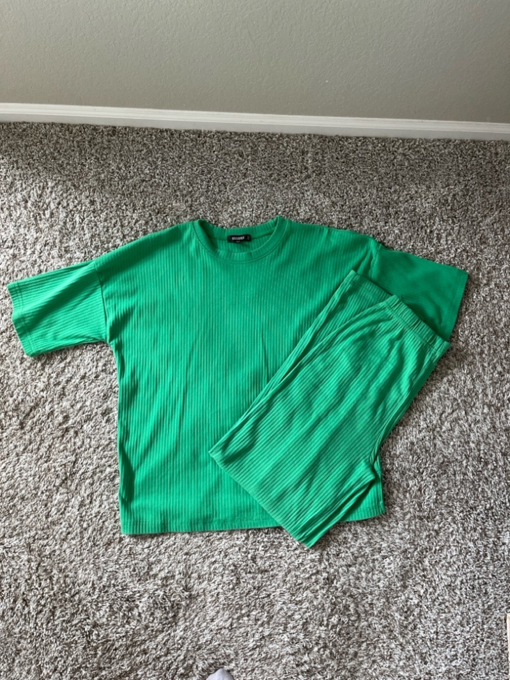 Missguided Bright Green Ribbed Tee & Pants Set